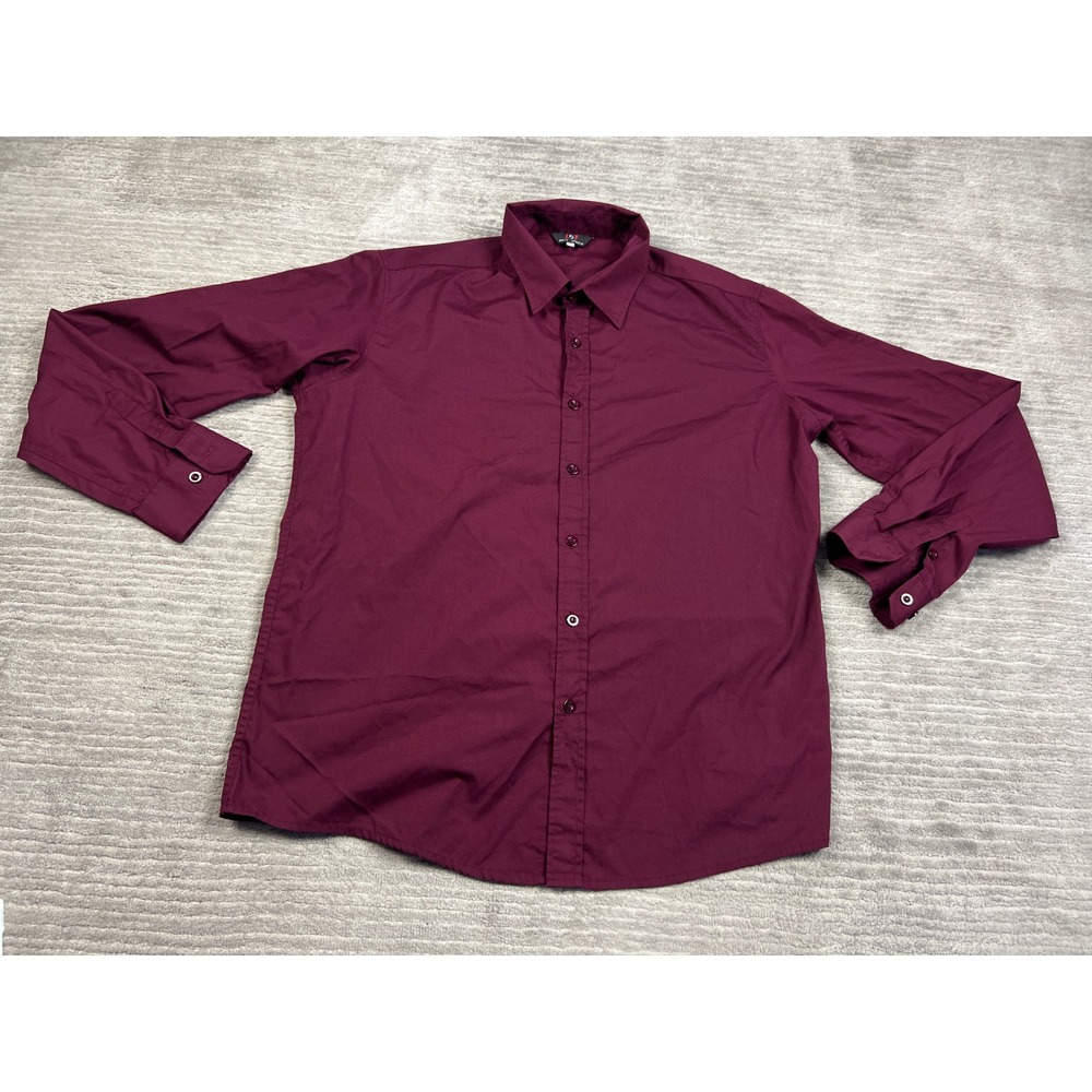 Paul Jones Button Down Mens XL Burgundy Solid Long Sleeve Classic Professional